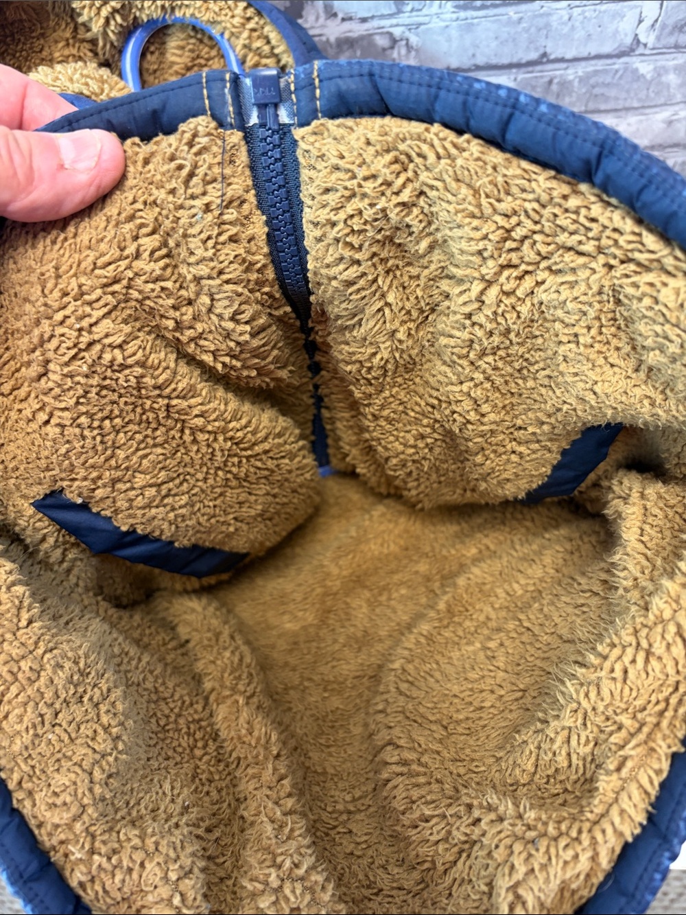 The North Face Kids Navy Blue Quilted Puffer Jacket with Sherpa Hood reversible - Picture 5 of 9